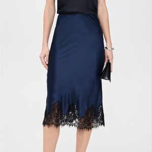 Reformation Carolina Silk Skirt in Navy